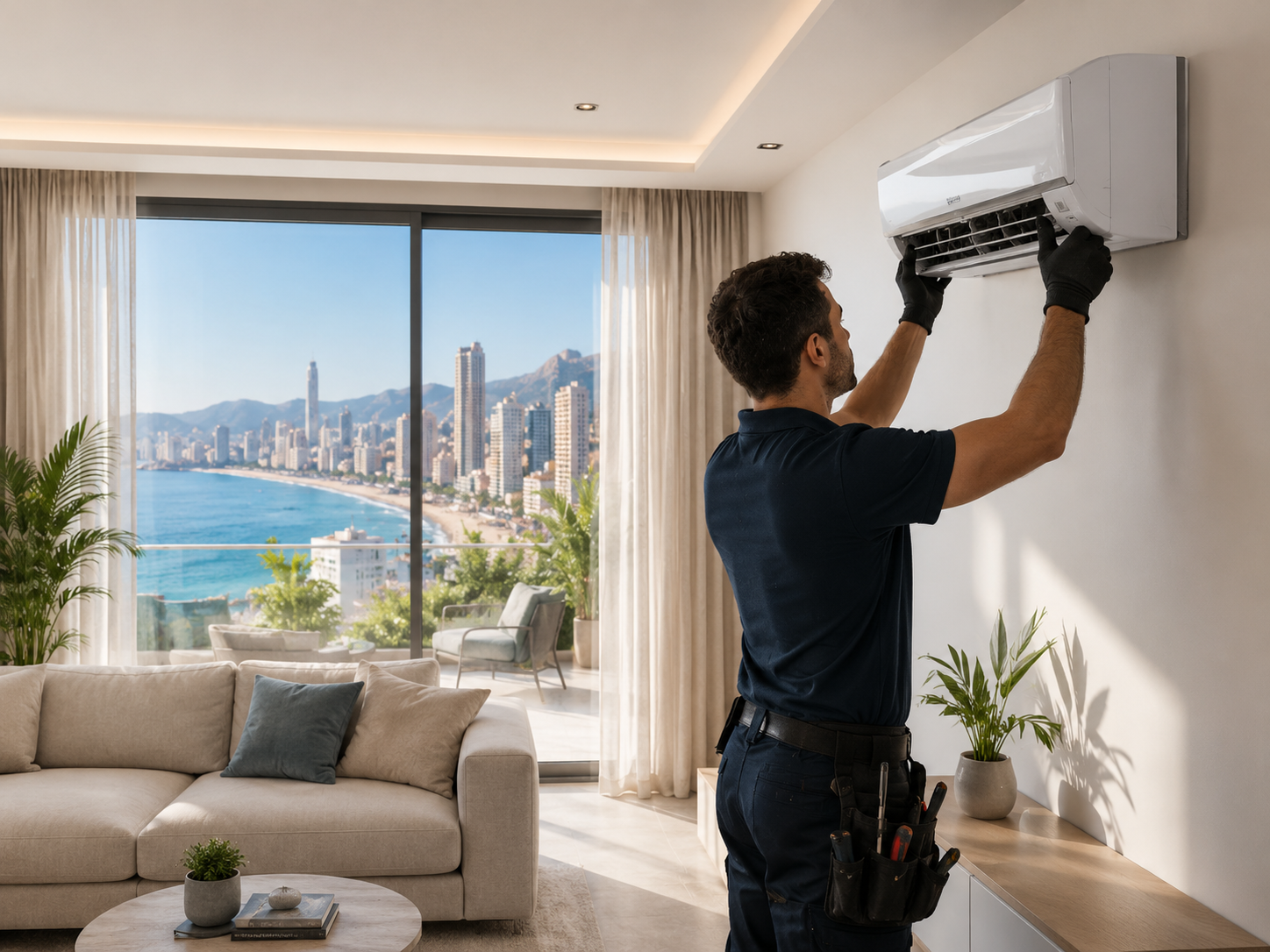 Instalaci&oacute;n de aire acondicionado en vivienda con equipo split y unidad exterior